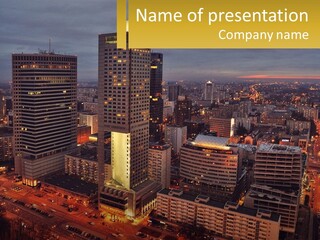 A Picture Of A City At Night Time PowerPoint Template