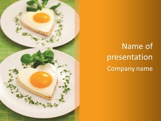 Two Plates With Food On Them On A Table PowerPoint Template