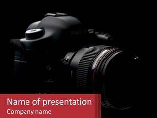 A Camera On A Black Background With The Words Name Of Presentation PowerPoint Template
