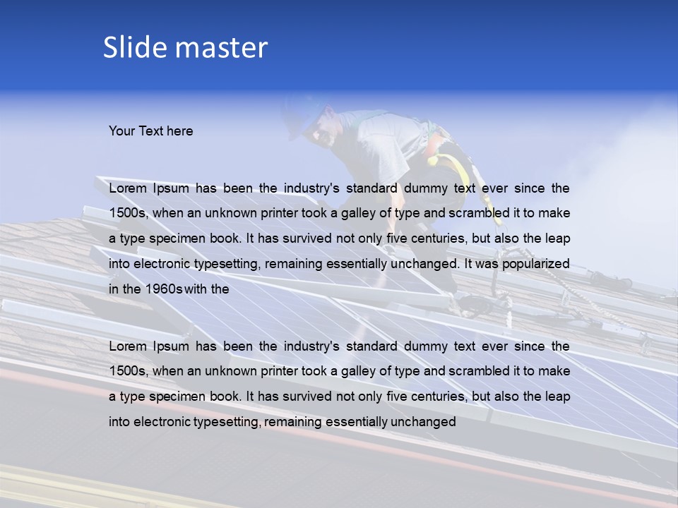 A Man On Top Of A Roof Working On A Solar Panel PowerPoint Template