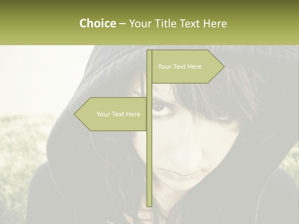 A Woman In A Hoodie Is Looking At The Camera PowerPoint Template