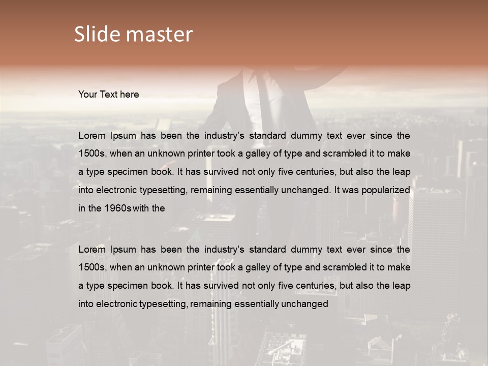 A Man In A Suit Jumping Over A City PowerPoint Template