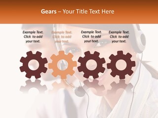 A Woman Wearing A Headset With A Man In The Background PowerPoint Template