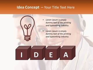 A Woman Wearing A Headset With A Man In The Background PowerPoint Template