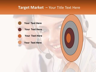 A Woman Wearing A Headset With A Man In The Background PowerPoint Template