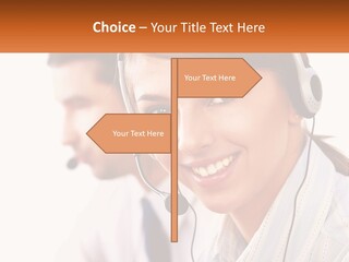 A Woman Wearing A Headset With A Man In The Background PowerPoint Template