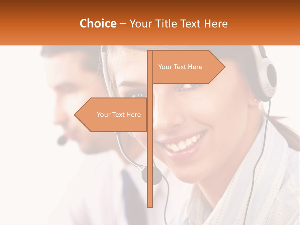 A Woman Wearing A Headset With A Man In The Background PowerPoint Template