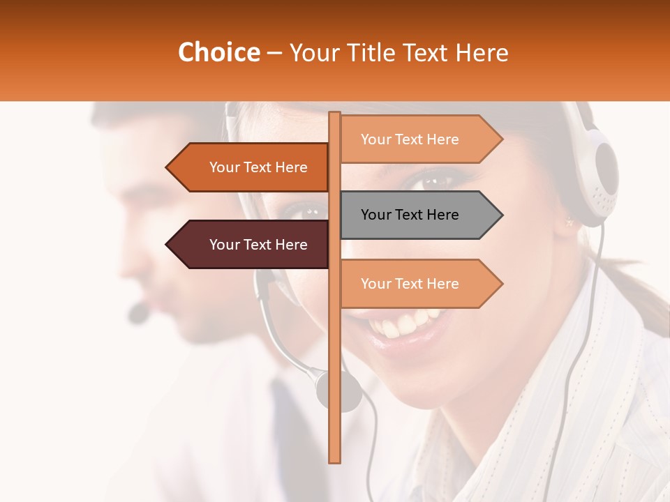 A Woman Wearing A Headset With A Man In The Background PowerPoint Template