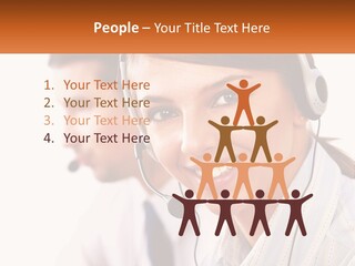 A Woman Wearing A Headset With A Man In The Background PowerPoint Template