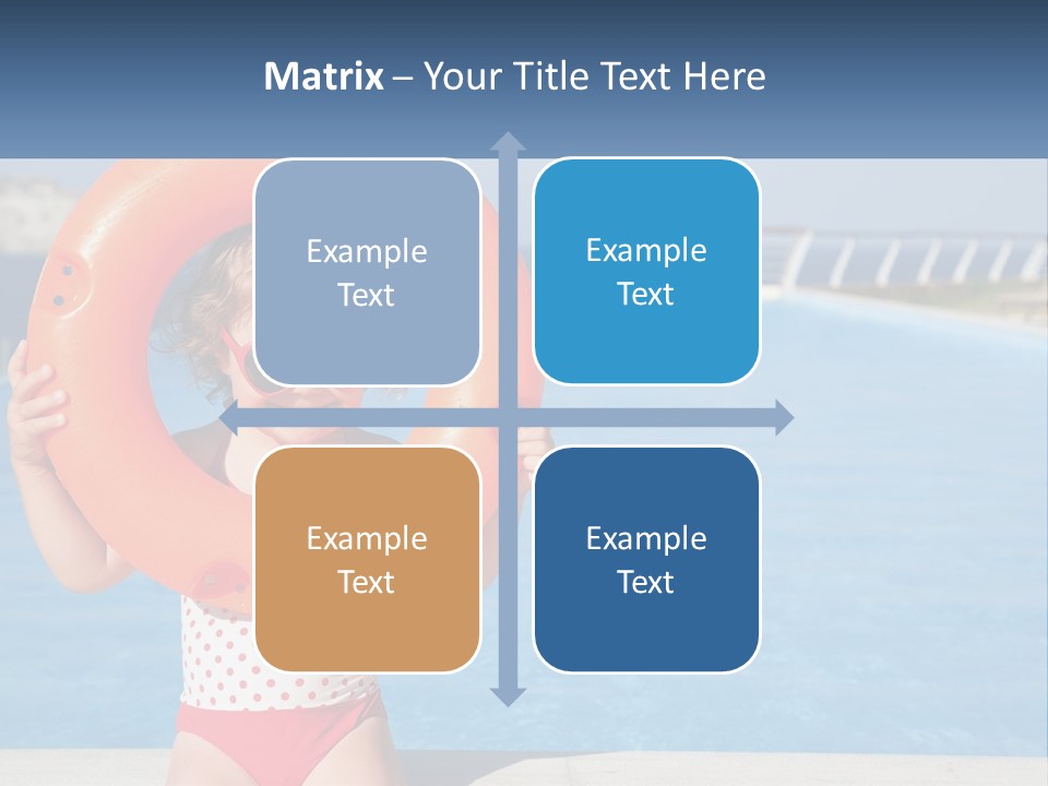 A Little Girl Holding An Orange Life Preserver In Front Of A Swimming Pool PowerPoint Template