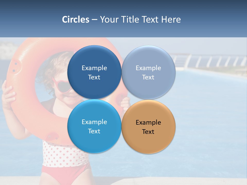 A Little Girl Holding An Orange Life Preserver In Front Of A Swimming Pool PowerPoint Template