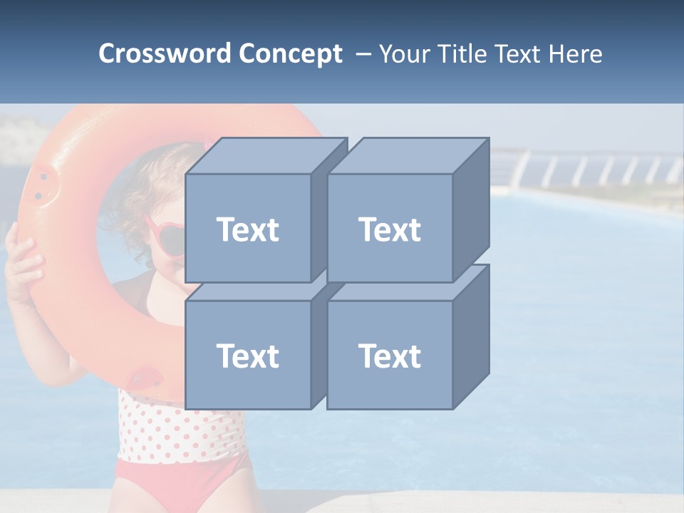 A Little Girl Holding An Orange Life Preserver In Front Of A Swimming Pool PowerPoint Template