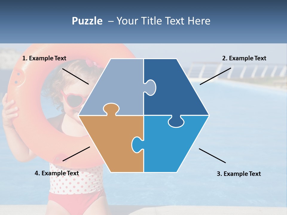 A Little Girl Holding An Orange Life Preserver In Front Of A Swimming Pool PowerPoint Template