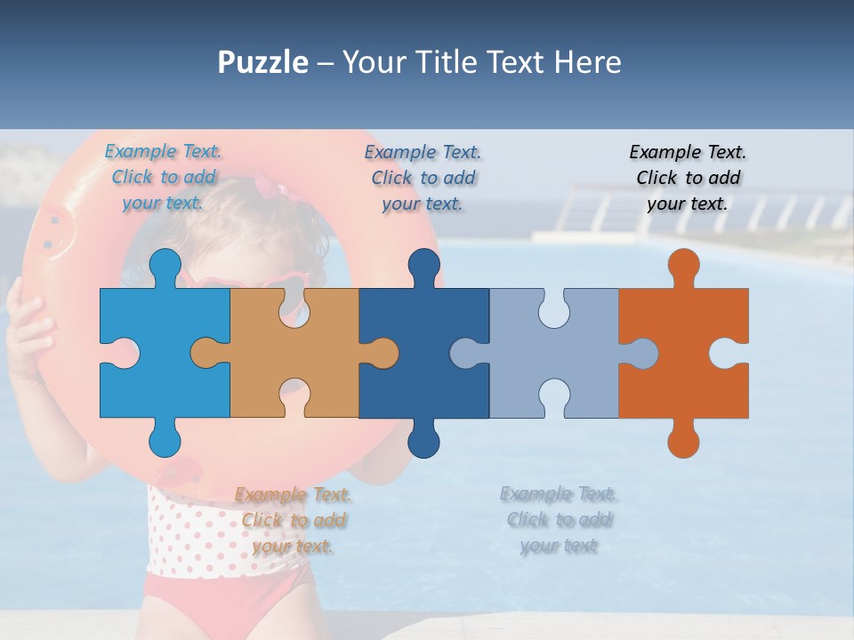 A Little Girl Holding An Orange Life Preserver In Front Of A Swimming Pool PowerPoint Template