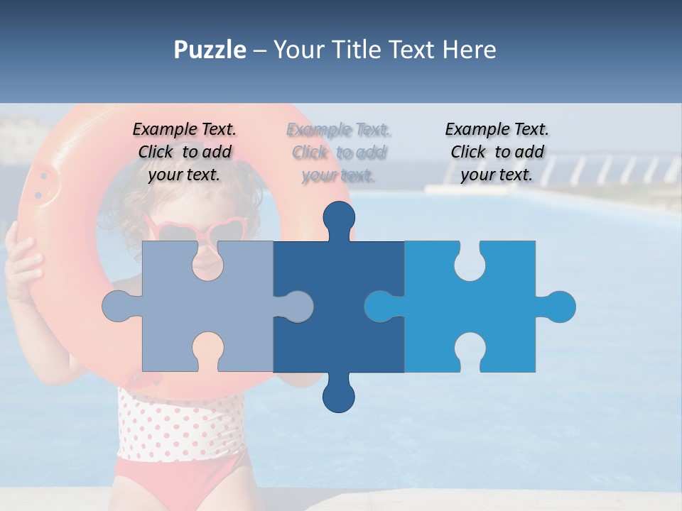 A Little Girl Holding An Orange Life Preserver In Front Of A Swimming Pool PowerPoint Template