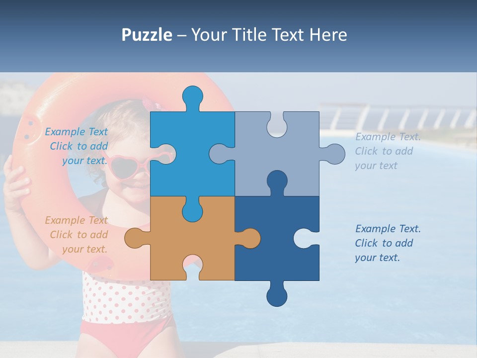 A Little Girl Holding An Orange Life Preserver In Front Of A Swimming Pool PowerPoint Template