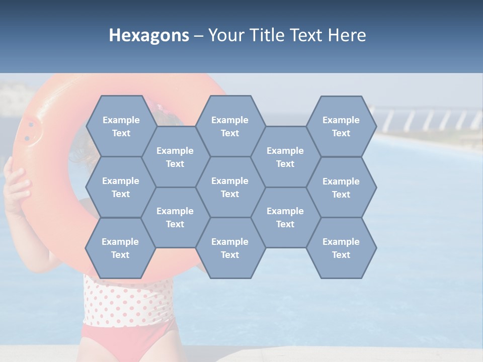 A Little Girl Holding An Orange Life Preserver In Front Of A Swimming Pool PowerPoint Template