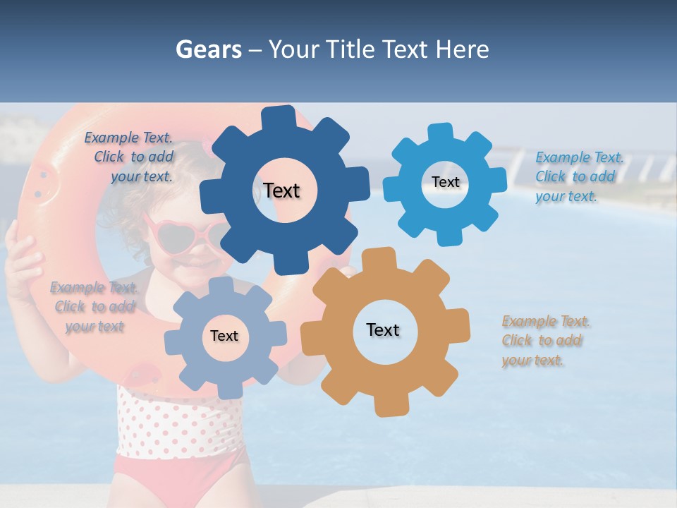 A Little Girl Holding An Orange Life Preserver In Front Of A Swimming Pool PowerPoint Template