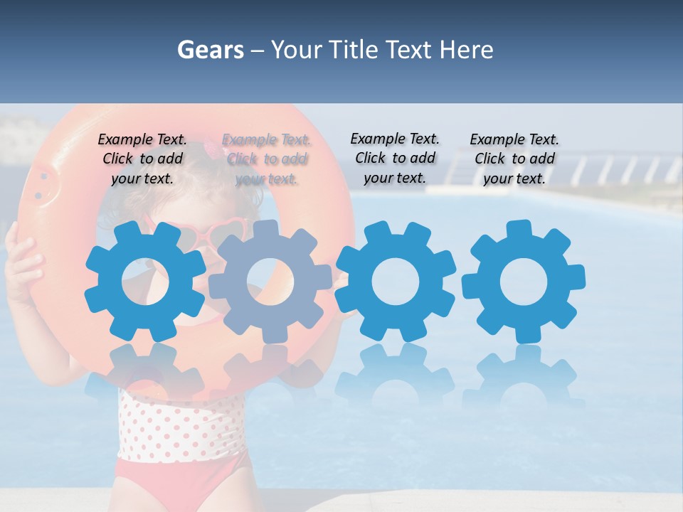 A Little Girl Holding An Orange Life Preserver In Front Of A Swimming Pool PowerPoint Template