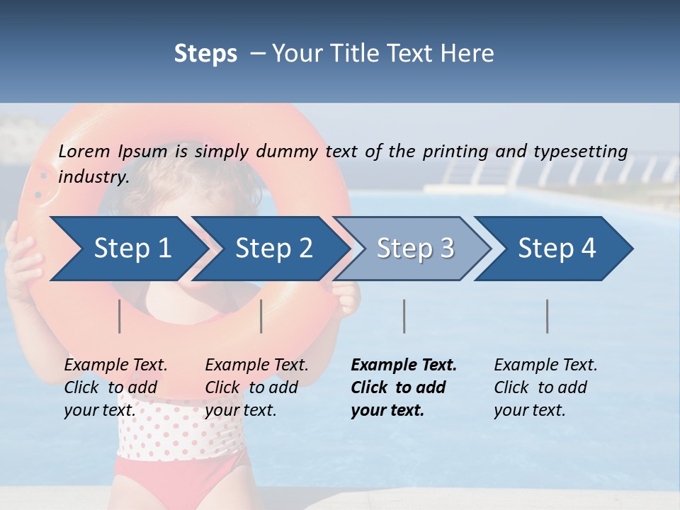 A Little Girl Holding An Orange Life Preserver In Front Of A Swimming Pool PowerPoint Template