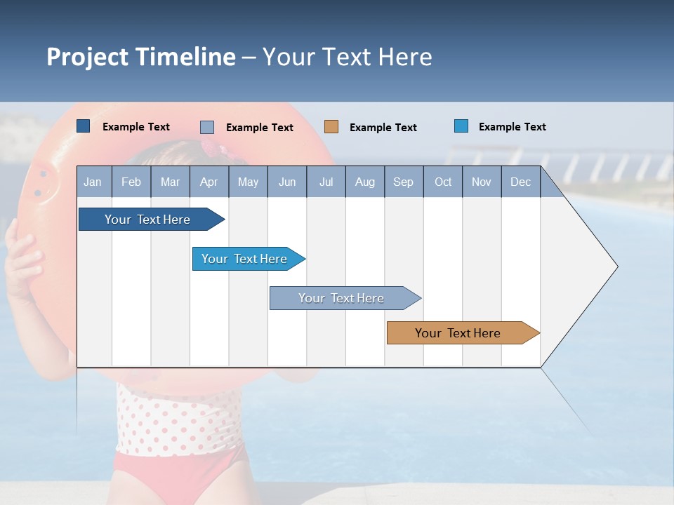 A Little Girl Holding An Orange Life Preserver In Front Of A Swimming Pool PowerPoint Template