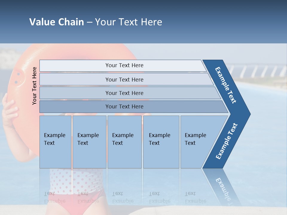 A Little Girl Holding An Orange Life Preserver In Front Of A Swimming Pool PowerPoint Template