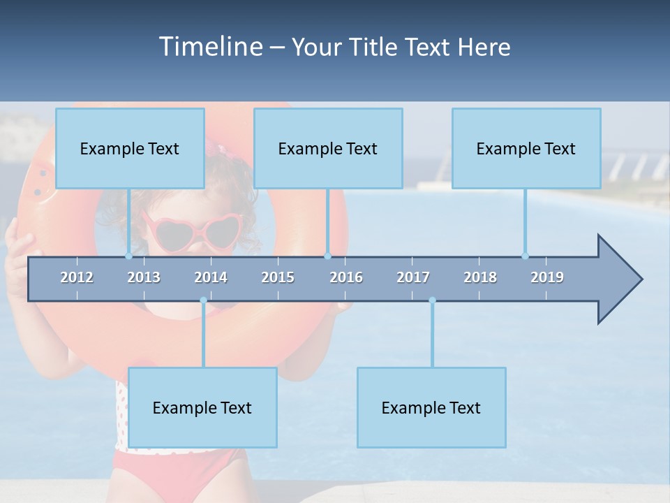 A Little Girl Holding An Orange Life Preserver In Front Of A Swimming Pool PowerPoint Template