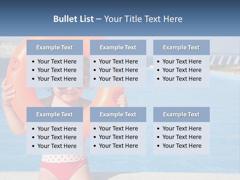 A Little Girl Holding An Orange Life Preserver In Front Of A Swimming Pool PowerPoint Template