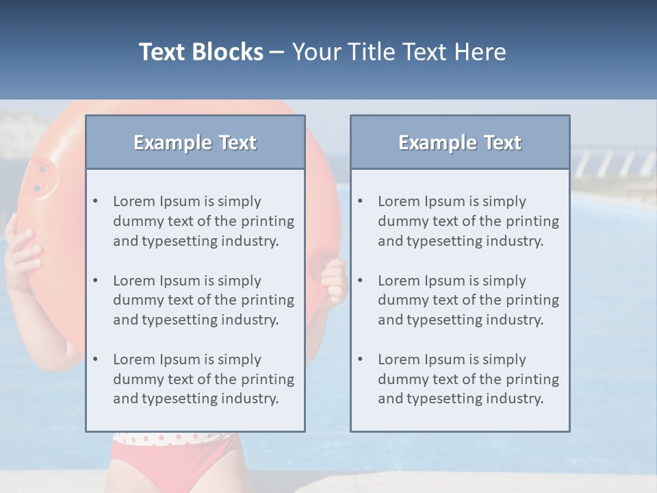 A Little Girl Holding An Orange Life Preserver In Front Of A Swimming Pool PowerPoint Template