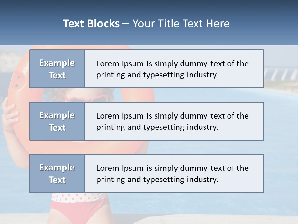 A Little Girl Holding An Orange Life Preserver In Front Of A Swimming Pool PowerPoint Template