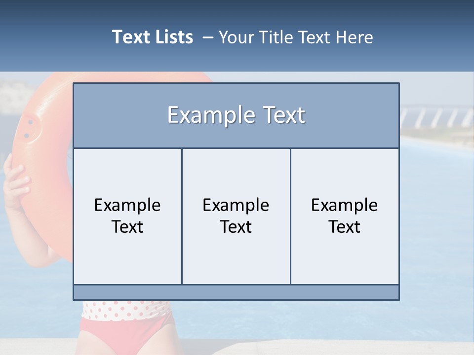 A Little Girl Holding An Orange Life Preserver In Front Of A Swimming Pool PowerPoint Template