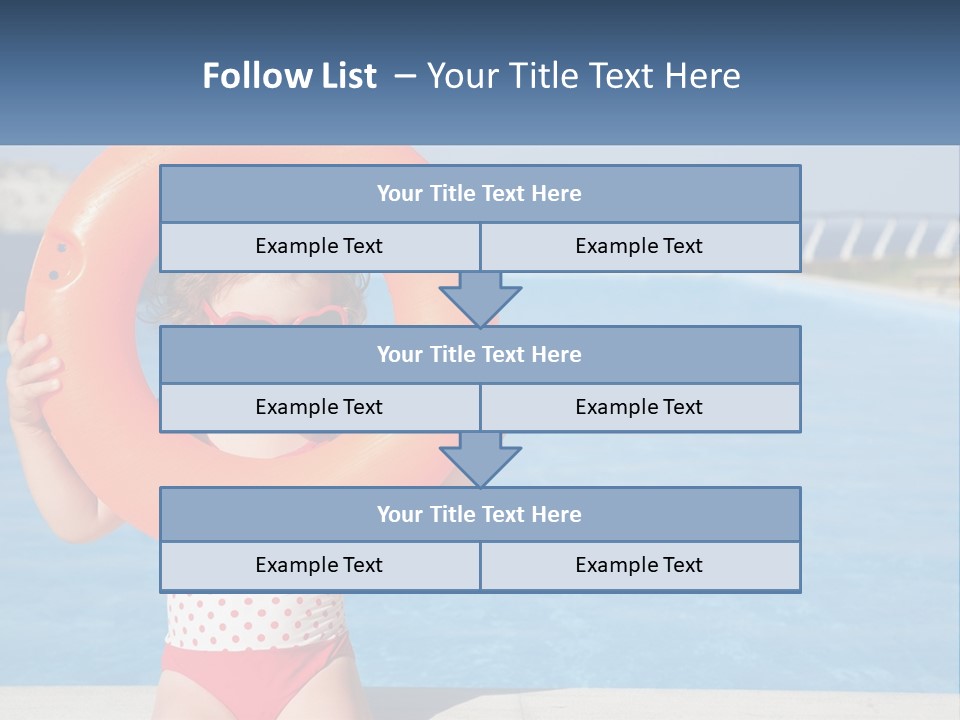 A Little Girl Holding An Orange Life Preserver In Front Of A Swimming Pool PowerPoint Template