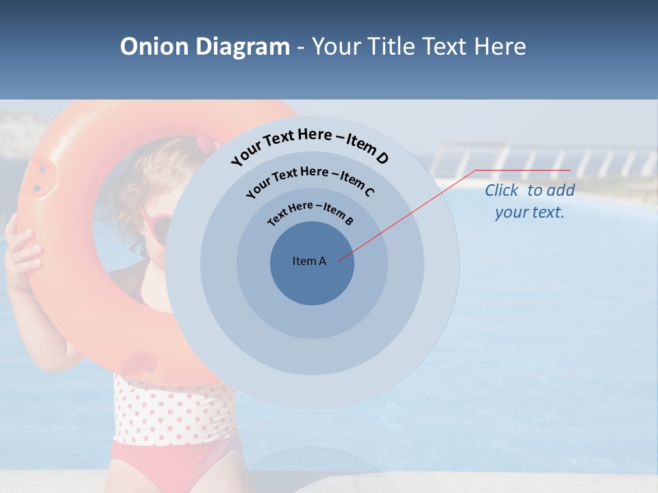 A Little Girl Holding An Orange Life Preserver In Front Of A Swimming Pool PowerPoint Template
