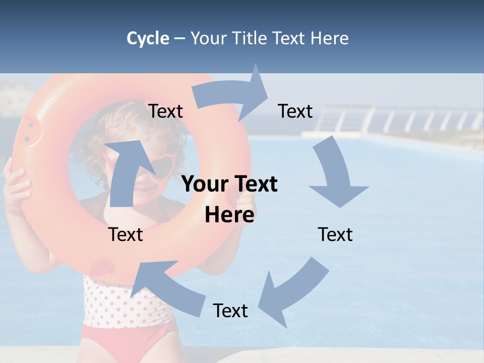 A Little Girl Holding An Orange Life Preserver In Front Of A Swimming Pool PowerPoint Template