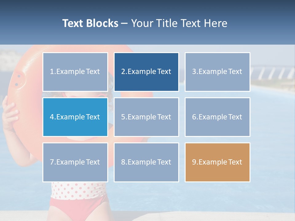 A Little Girl Holding An Orange Life Preserver In Front Of A Swimming Pool PowerPoint Template