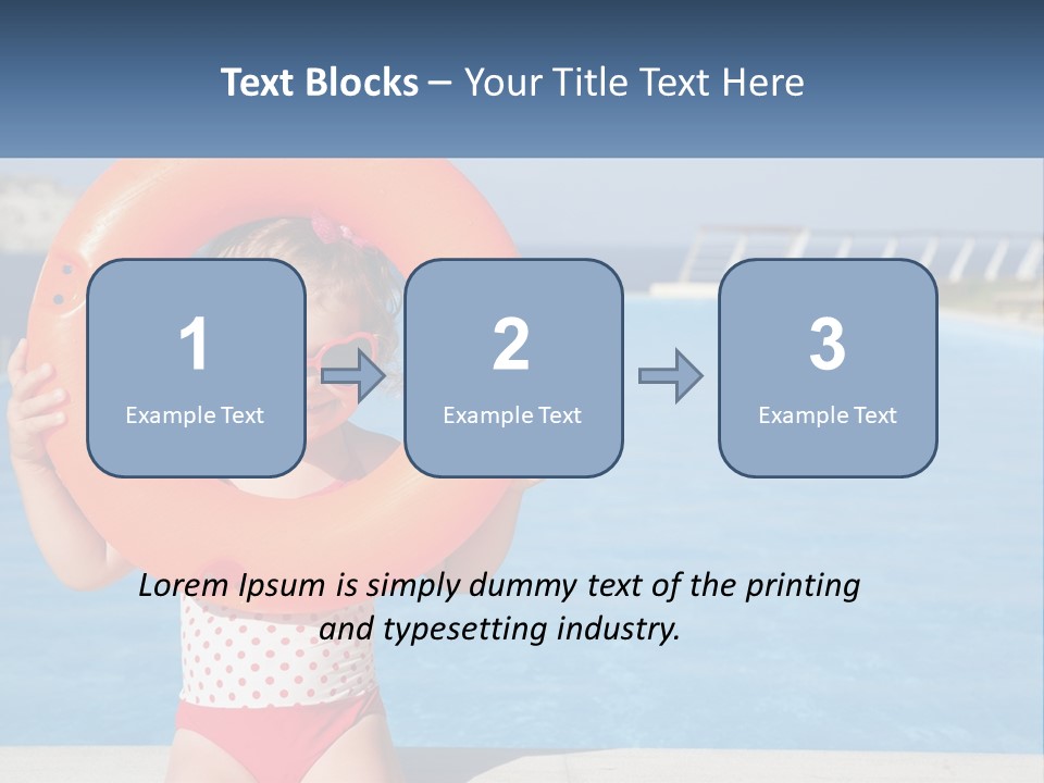 A Little Girl Holding An Orange Life Preserver In Front Of A Swimming Pool PowerPoint Template