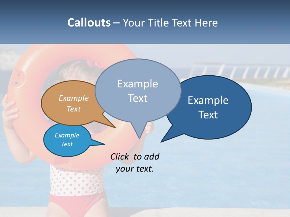 A Little Girl Holding An Orange Life Preserver In Front Of A Swimming Pool PowerPoint Template