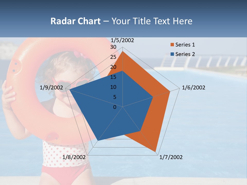 A Little Girl Holding An Orange Life Preserver In Front Of A Swimming Pool PowerPoint Template