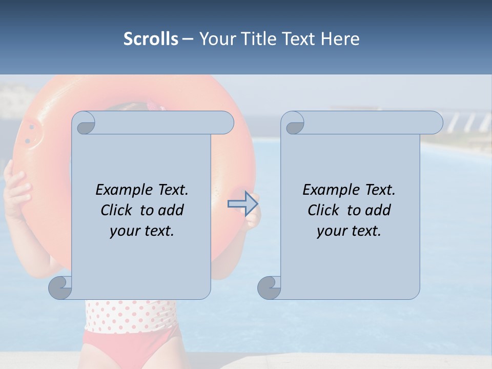 A Little Girl Holding An Orange Life Preserver In Front Of A Swimming Pool PowerPoint Template