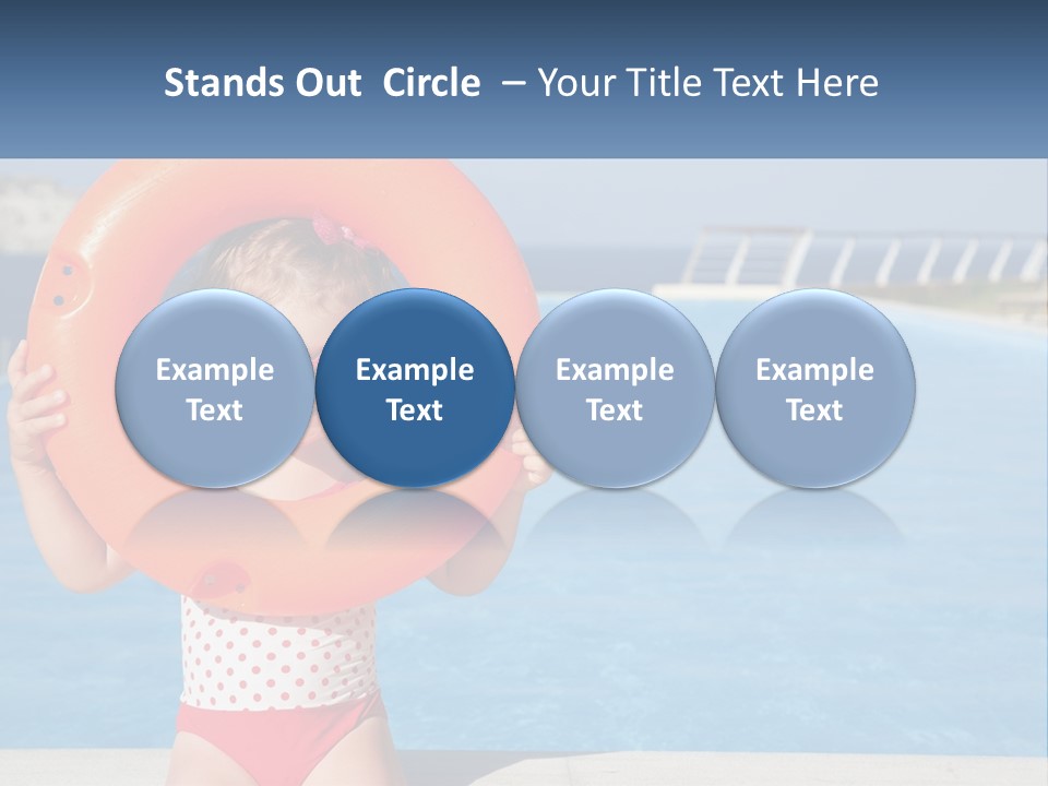 A Little Girl Holding An Orange Life Preserver In Front Of A Swimming Pool PowerPoint Template