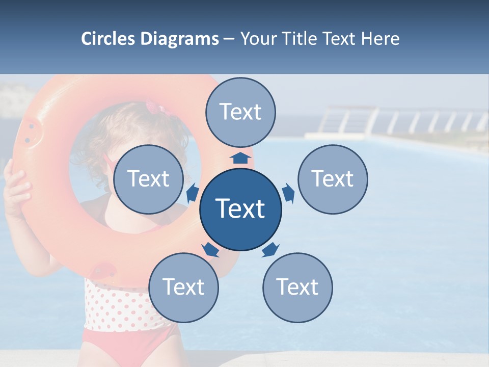 A Little Girl Holding An Orange Life Preserver In Front Of A Swimming Pool PowerPoint Template