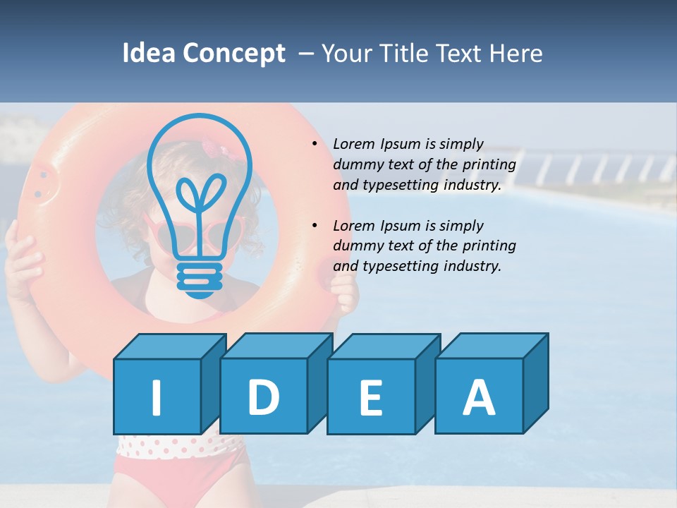 A Little Girl Holding An Orange Life Preserver In Front Of A Swimming Pool PowerPoint Template