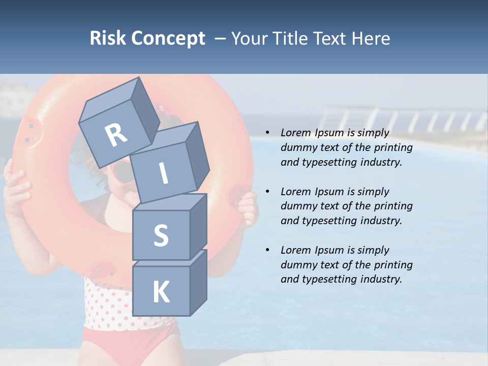 A Little Girl Holding An Orange Life Preserver In Front Of A Swimming Pool PowerPoint Template