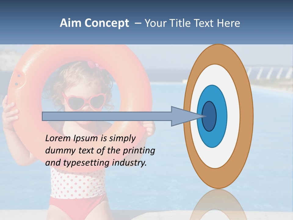 A Little Girl Holding An Orange Life Preserver In Front Of A Swimming Pool PowerPoint Template