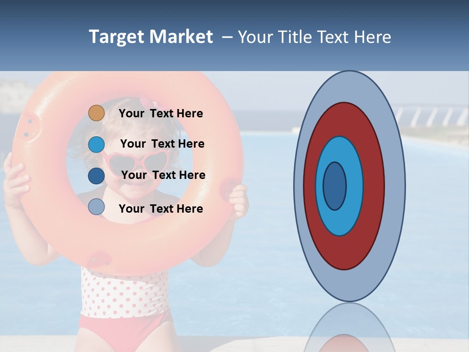 A Little Girl Holding An Orange Life Preserver In Front Of A Swimming Pool PowerPoint Template
