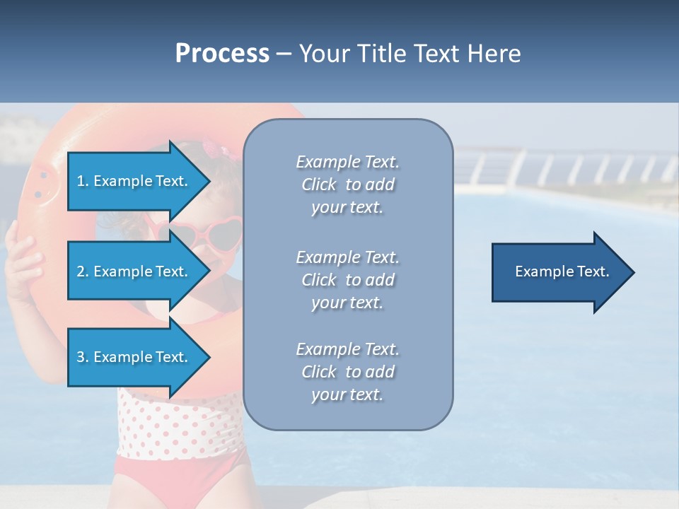 A Little Girl Holding An Orange Life Preserver In Front Of A Swimming Pool PowerPoint Template