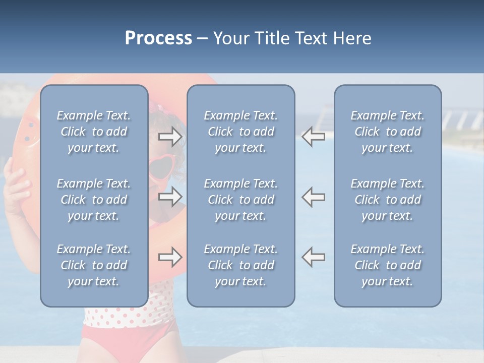 A Little Girl Holding An Orange Life Preserver In Front Of A Swimming Pool PowerPoint Template