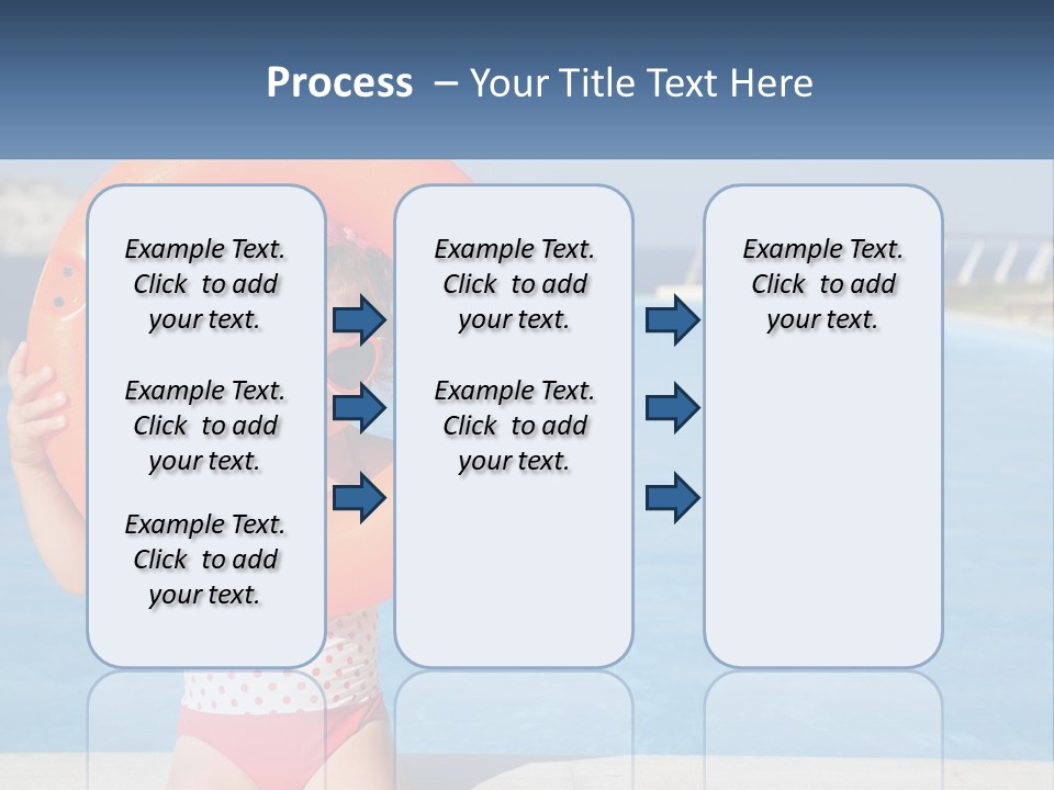 A Little Girl Holding An Orange Life Preserver In Front Of A Swimming Pool PowerPoint Template