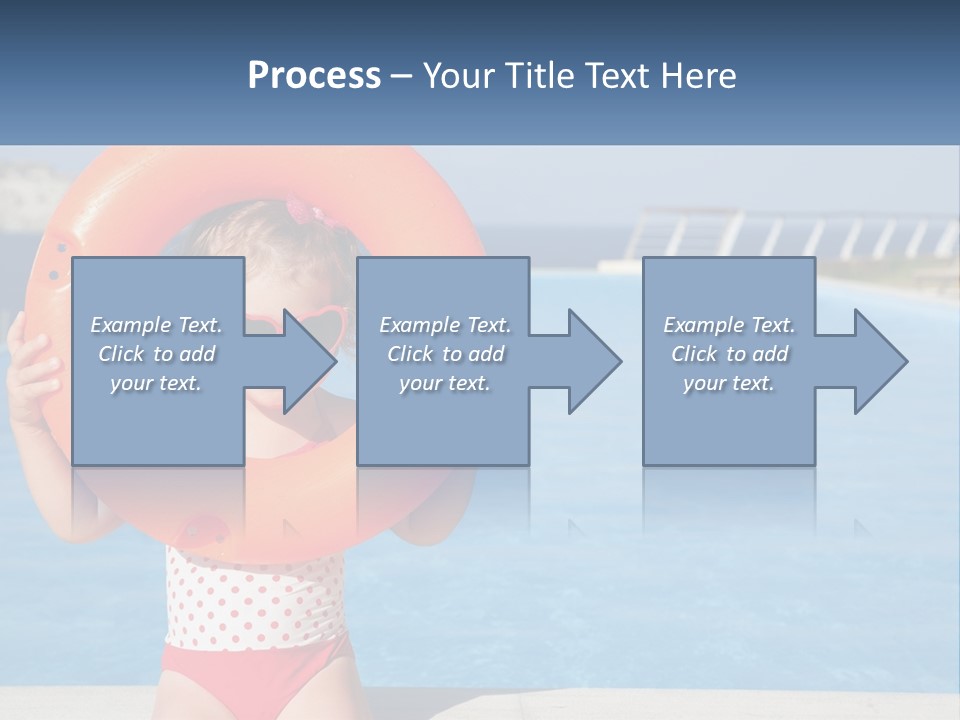 A Little Girl Holding An Orange Life Preserver In Front Of A Swimming Pool PowerPoint Template