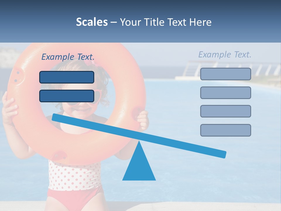 A Little Girl Holding An Orange Life Preserver In Front Of A Swimming Pool PowerPoint Template